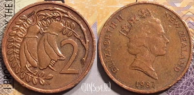 Новая Зеландия 2 цента 1987 года, KM# 59, 139-014