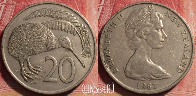 Новая Зеландия 20 центов 1967 года, KM# 36, 078a-121
