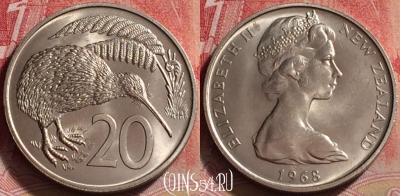 Новая Зеландия 20 центов 1968 года, KM# 36, 248j-108