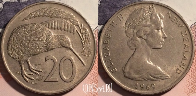 Новая Зеландия 20 центов 1969 года, KM# 36, a063-109
