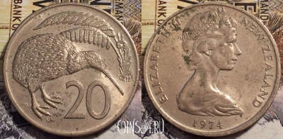 Новая Зеландия 20 центов 1974 года, KM# 36, 241-056