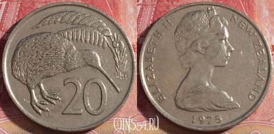 Новая Зеландия 20 центов 1975 года, KM# 36, 081b-012