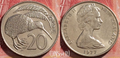 Новая Зеландия 20 центов 1977 года, KM# 36, 079c-119