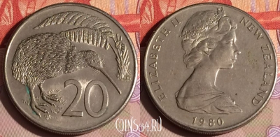 Новая Зеландия 20 центов 1980 года, KM# 36, 293c-119
