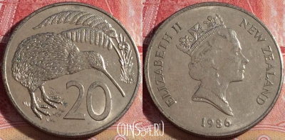 Новая Зеландия 20 центов 1986 года, KM# 62, 081b-014