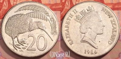 Новая Зеландия 20 центов 1986 года, KM# 62, 247-032