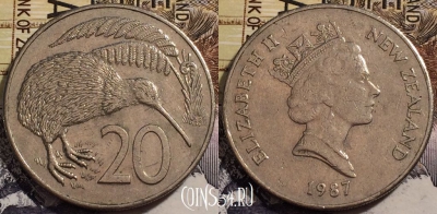 Новая Зеландия 20 центов 1987 года, KM# 62, 239-010
