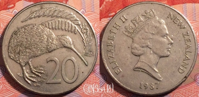 Новая Зеландия 20 центов 1987 года, KM# 62, a139-078