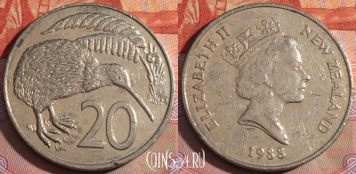 Новая Зеландия 20 центов 1988 года, KM# 62, 245a-114