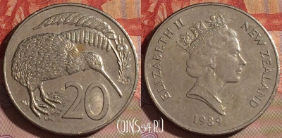 Новая Зеландия 20 центов 1989 года, KM# 62, 080e-130