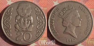 Новая Зеландия 20 центов 1990 года, KM# 81, 366-098