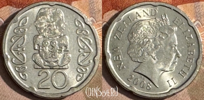 Новая Зеландия 20 центов 2008 года, KM# 118a, 217t-139