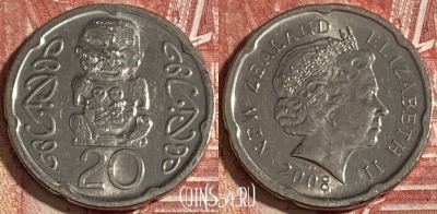 Новая Зеландия 20 центов 2008 года, KM# 118a, 329r-141