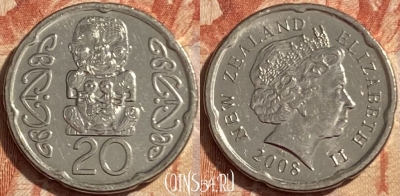 Новая Зеландия 20 центов 2008 года, KM# 118a, 488р-018