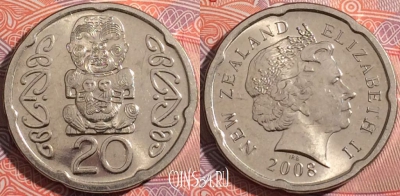 Новая Зеландия 20 центов 2008 года, KM# 118a, a072-050