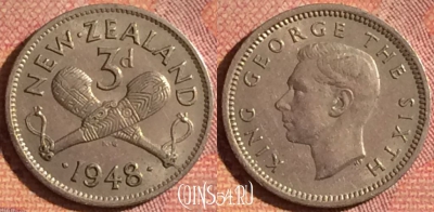 Новая Зеландия 3 пенса 1948 года, KM# 15, 187i-030