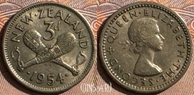 Новая Зеландия 3 пенса 1954 года, KM# 25.1, s504s-059