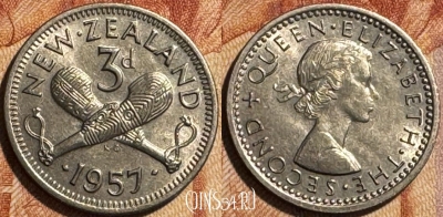 Новая Зеландия 3 пенса 1957 года, KM# 25.2, s502s-119