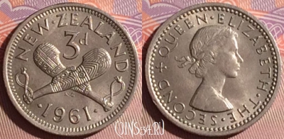 Новая Зеландия 3 пенса 1961 года, KM# 25.2, 069j-108
