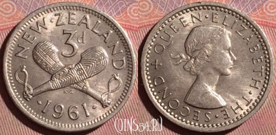 Новая Зеландия 3 пенса 1961 года, KM# 25.2, 265f-092