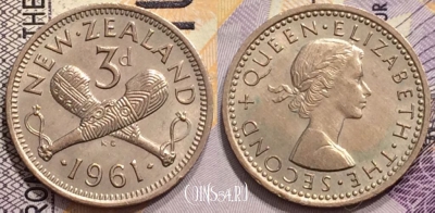 Новая Зеландия 3 пенса 1961 года, KM# 25.2, UNC, 149-011