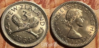 Новая Зеландия 3 пенса 1964 года, KM# 25.2, s501s-144