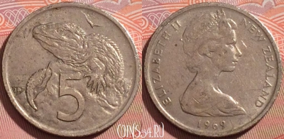 Новая Зеландия 5 центов 1969 года, KM# 34, 111b-060