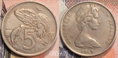 Новая Зеландия 5 центов 1969 года, KM 34, 114-064
