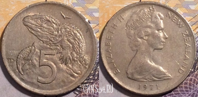 Новая Зеландия 5 центов 1971 года, KM# 34, 193-004