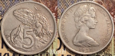 Новая Зеландия 5 центов 1972 года, KM 34, 117-004