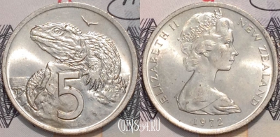 Новая Зеландия 5 центов 1972 года, KM 34, 118-116
