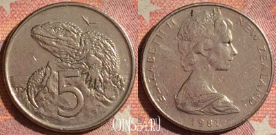 Новая Зеландия 5 центов 1981 года, KM# 34, 156i-055