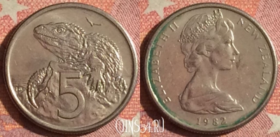 Новая Зеландия 5 центов 1982 года, KM# 34, 379-001