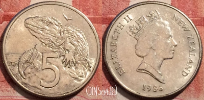 Новая Зеландия 5 центов 1986 года, KM# 60, 224-091