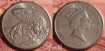 Новая Зеландия 5 центов 1987 года, KM# 60, 301i-016
