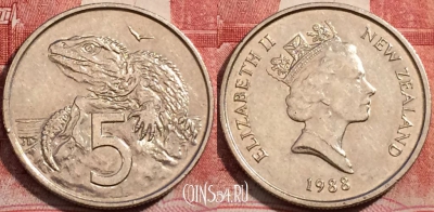 Новая Зеландия 5 центов 1988 года, KM# 60, 224-093
