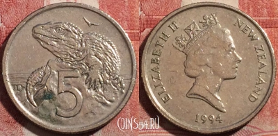 Новая Зеландия 5 центов 1994 года, KM# 60, 210-140