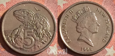 Новая Зеландия 5 центов 1995 года, KM# 60, 378-012