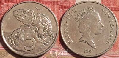 Новая Зеландия 5 центов 1997 года, KM# 60, 221-102
