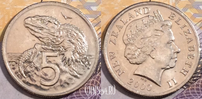 Новая Зеландия 5 центов 2000 года, KM# 116, 193-084