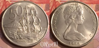 Новая Зеландия 50 центов 1968 года, KM# 37, 449-064