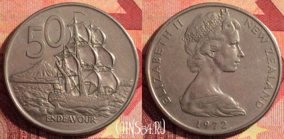 Новая Зеландия 50 центов 1972 года, KM# 37, 259i-114 ♛