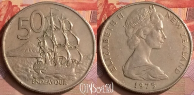 Новая Зеландия 50 центов 1975 года, KM# 37, 449-060
