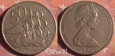 Новая Зеландия 50 центов 1976 года, KM# 37, 374-123
