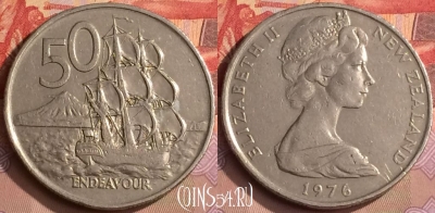 Новая Зеландия 50 центов 1976 года, KM# 37, 449-019