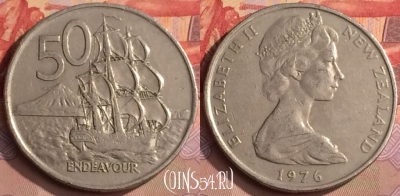 Новая Зеландия 50 центов 1976 года, KM# 37, 449-057