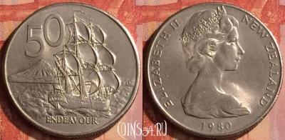 Новая Зеландия 50 центов 1980 года, KM# 37, 106o-020