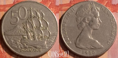 Новая Зеландия 50 центов 1980 года, KM# 37, 111o-046