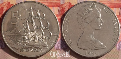 Новая Зеландия 50 центов 1980 года, KM# 37, 265-117