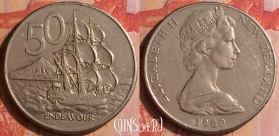 Новая Зеландия 50 центов 1980 года, KM# 37, 437-134